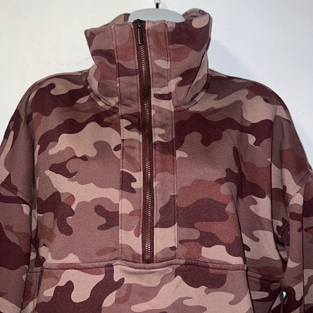 OLD NAVY Burgundy Camo 1/2 Zip Oversize French Terry Funnel Neck Sweatshirt-L - Picture 3 of 11